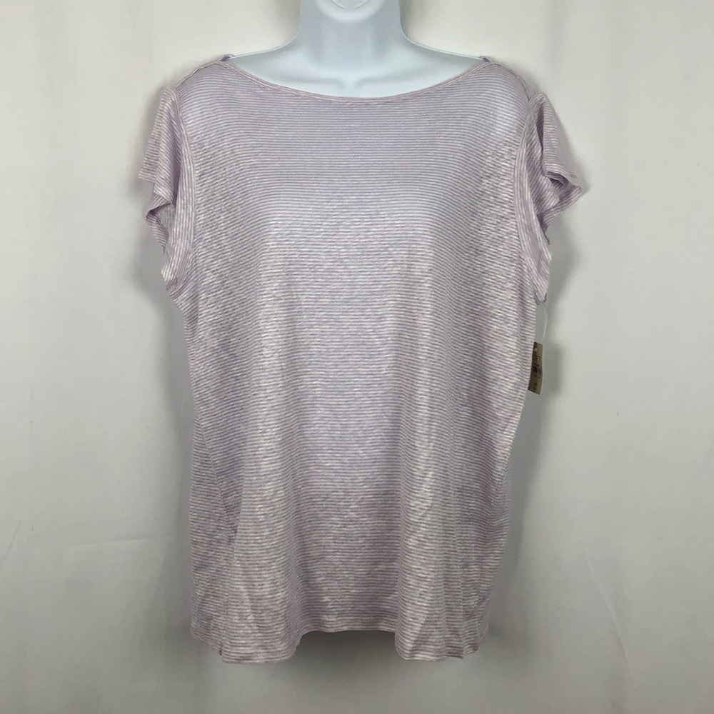 Loft Linen knit skinny stripe short sleeve T XLP